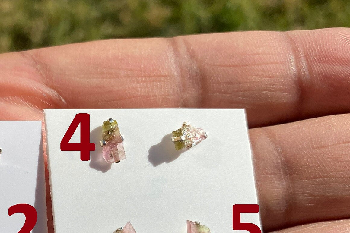 Raw Watermelon Tourmaline Studs Earring, 92.5 Sterling Silver Stud, Rough Gemstone Earring, Raw Tourmaline Prong Stud, Natural Stone Jewelry