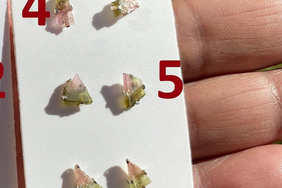 Raw Watermelon Tourmaline Studs Earring, 92.5 Sterling Silver Stud, Rough Gemstone Earring, Raw Tourmaline Prong Stud, Natural Stone Jewelry