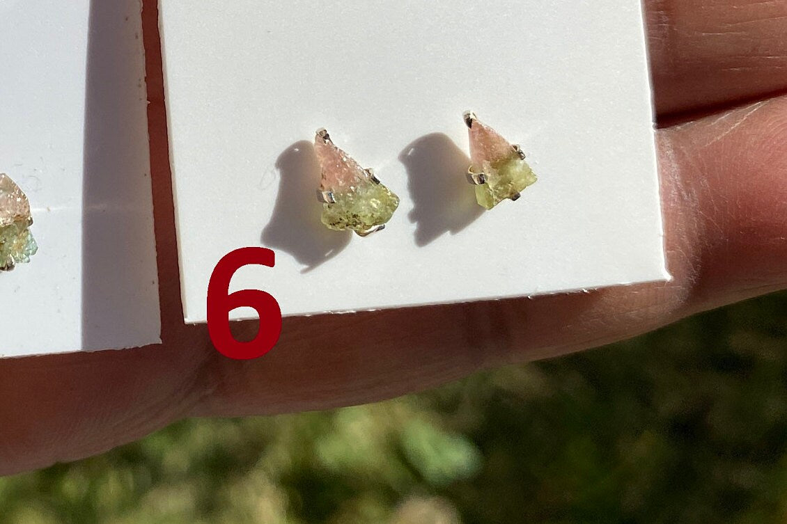 Raw Watermelon Tourmaline Studs Earring, 92.5 Sterling Silver Stud, Rough Gemstone Earring, Raw Tourmaline Prong Stud, Natural Stone Jewelry