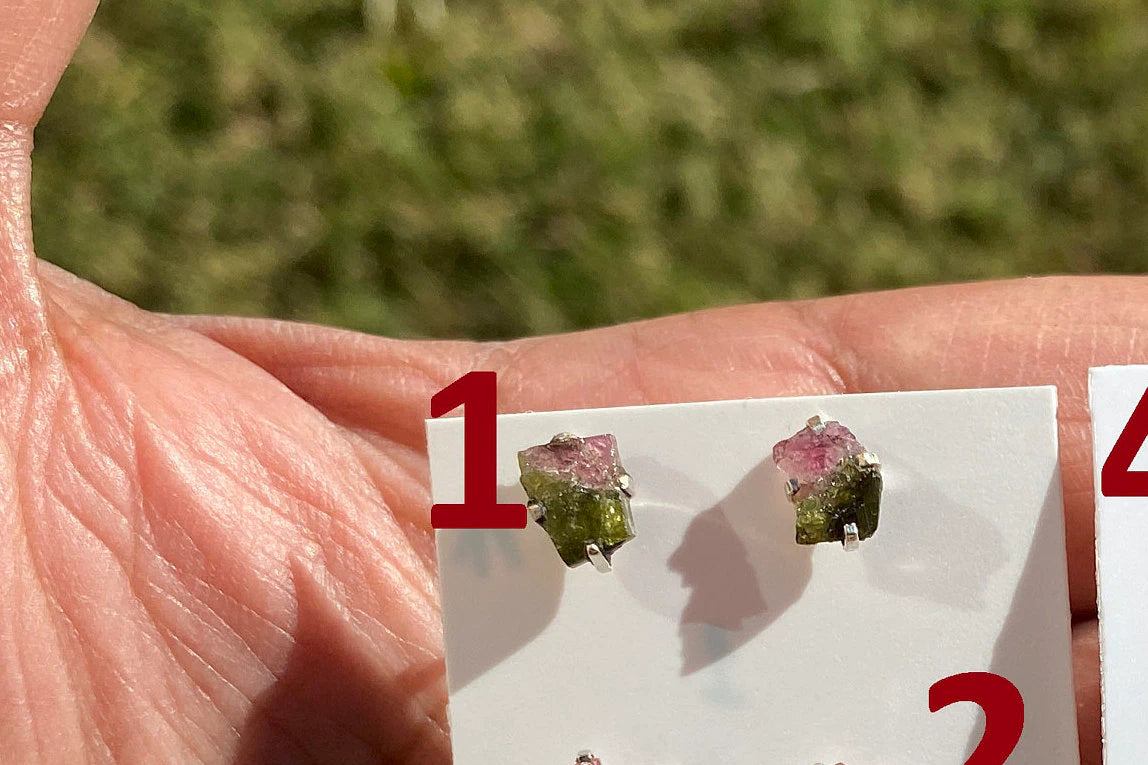 Raw Watermelon Tourmaline Studs Earring, Sterling Silver Studs, Rough Gemstone Earring, Raw Tourmaline Stud Earrings, Natural Stone Jewelry