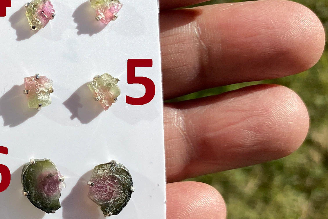 Raw Watermelon Tourmaline Studs Earring, Sterling Silver Studs, Rough Gemstone Earring, Raw Tourmaline Stud Earrings, Natural Stone Jewelry