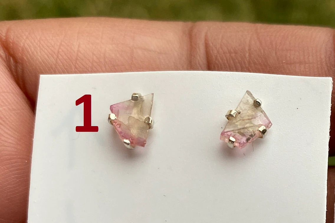 Raw Watermelon Tourmaline Studs Earring, Sterling Silver Studs, Rough Gemstone Earrings, Raw Tourmaline Stud Earrings, Natural Stone Jewelry