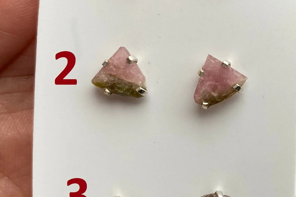 Raw Watermelon Tourmaline Studs Earring, Sterling Silver Studs, Rough Gemstone Earrings, Raw Tourmaline Stud Earrings, Natural Stone Jewelry
