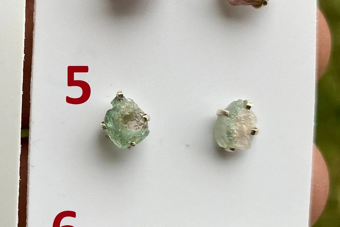 Raw Watermelon Tourmaline Studs Earring, Sterling Silver Studs, Rough Gemstone Earrings, Raw Tourmaline Stud Earrings, Natural Stone Jewelry