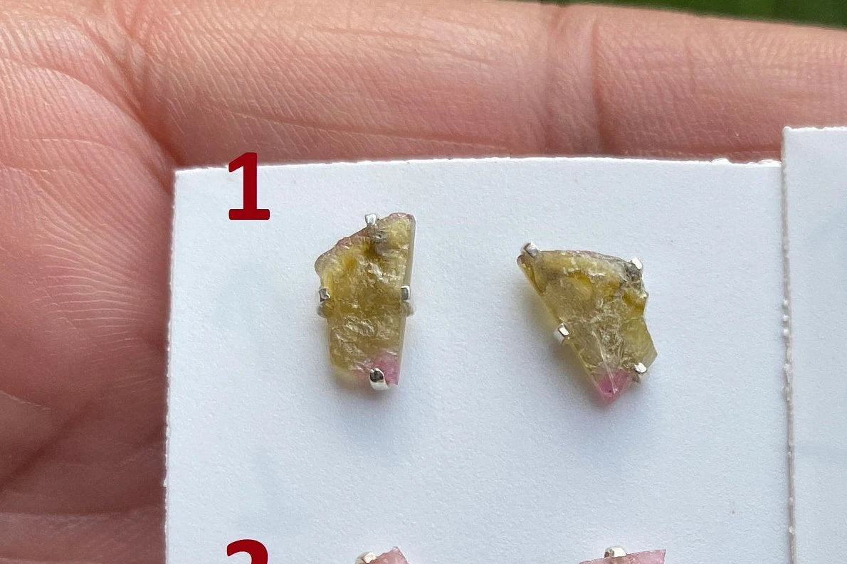 Raw Watermelon Tourmaline Studs Earring, Sterling Silver Studs, Rough Gemstone Earrings, Raw Tourmaline Stud Earrings, Natural Stone Jewelry