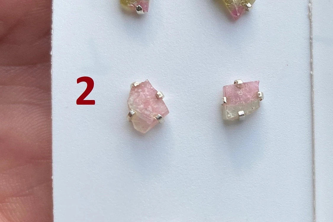 Raw Watermelon Tourmaline Studs Earring, Sterling Silver Studs, Rough Gemstone Earrings, Raw Tourmaline Stud Earrings, Natural Stone Jewelry