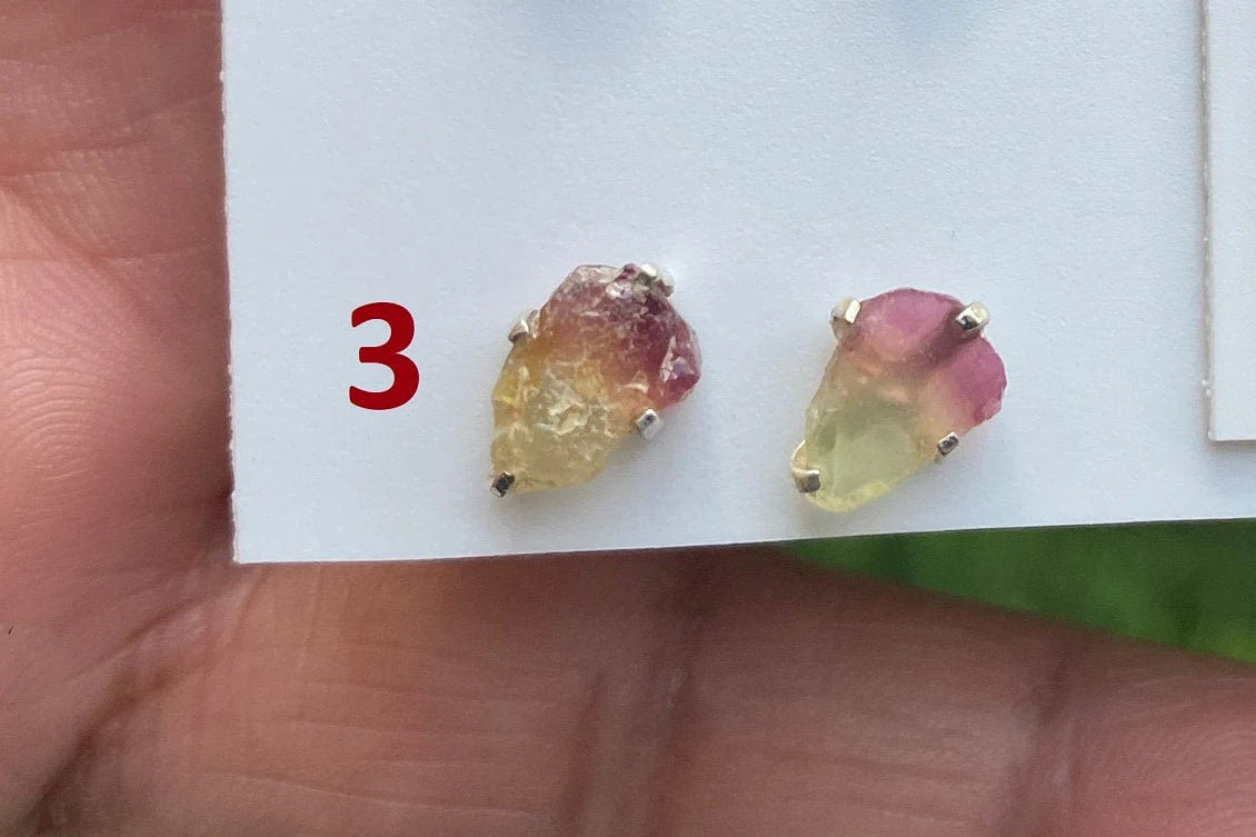 Raw Watermelon Tourmaline Studs Earring, Sterling Silver Studs, Rough Gemstone Earrings, Raw Tourmaline Stud Earrings, Natural Stone Jewelry