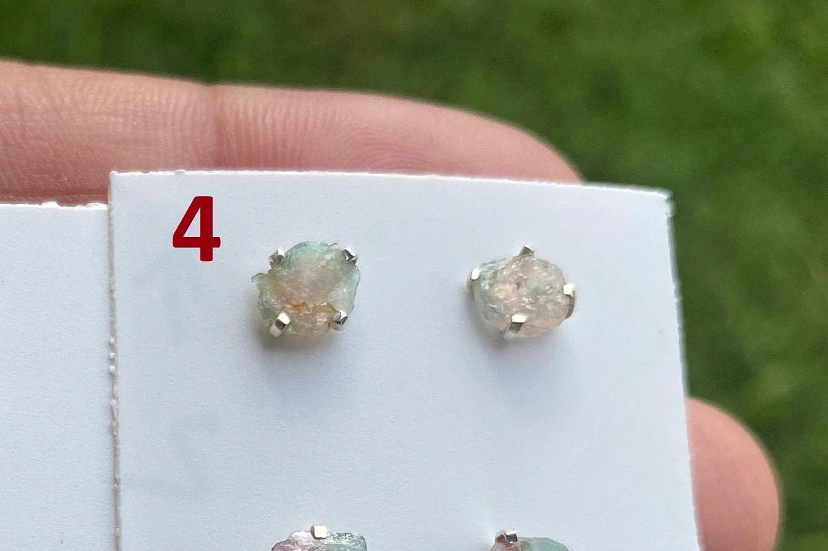 Raw Watermelon Tourmaline Studs Earring, Sterling Silver Studs, Rough Gemstone Earrings, Raw Tourmaline Stud Earrings, Natural Stone Jewelry