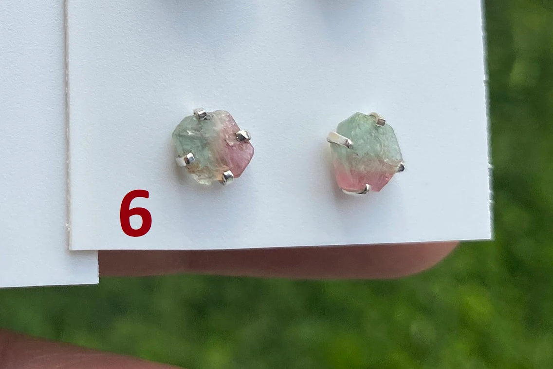 Raw Watermelon Tourmaline Studs Earring, Sterling Silver Studs, Rough Gemstone Earrings, Raw Tourmaline Stud Earrings, Natural Stone Jewelry