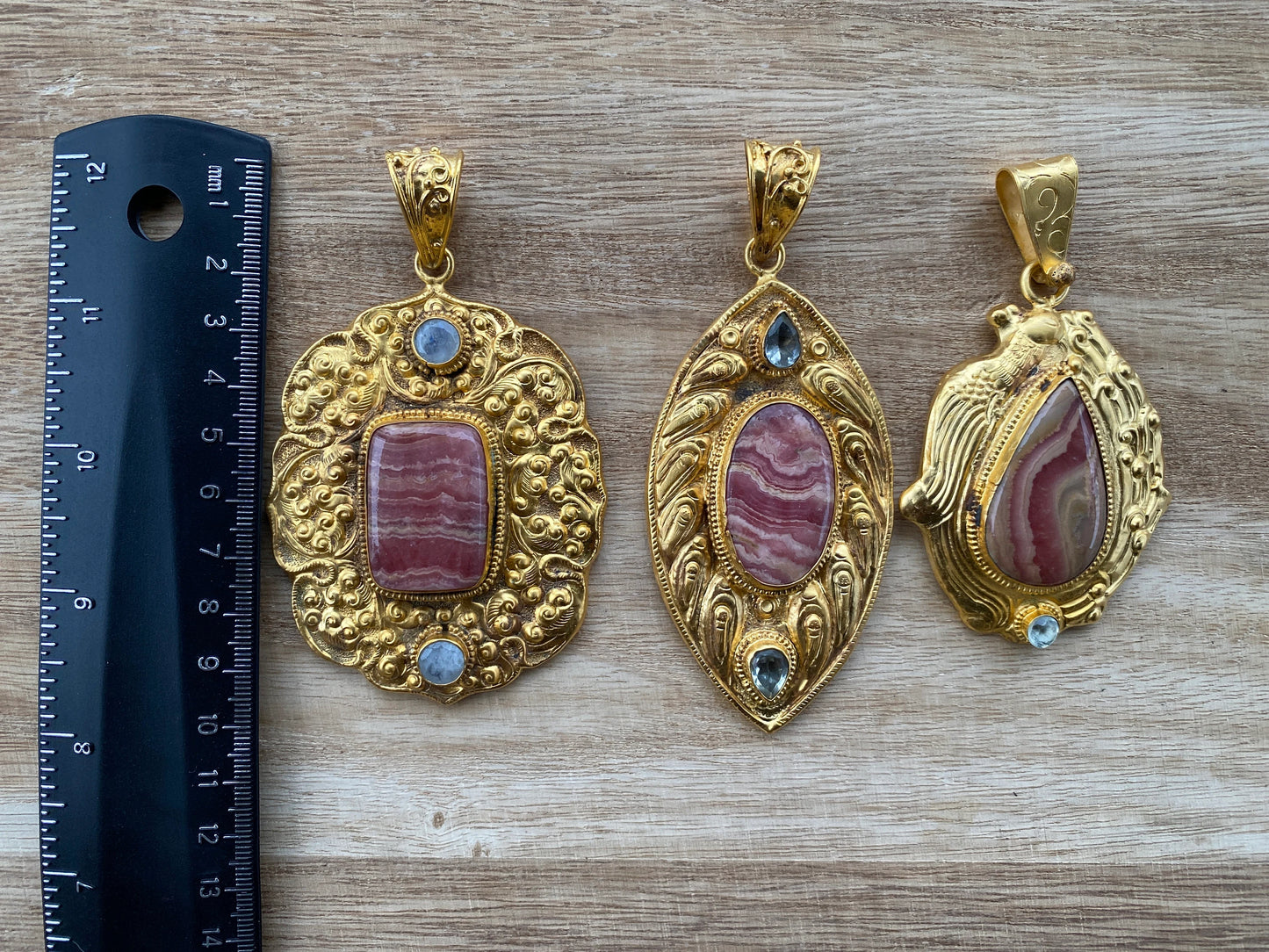 Rhodochrosite Natural Stone, Non Tarnish Brushed Gold Overlay, Elegant Jewelry, Luxury Pendant, Unique Stone Statement Piece, Jewelry Gift