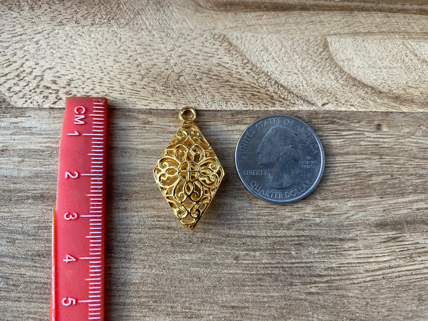 Rhombus Shapes Charm,18k Gold Overlay Over Brass Pendant,Jewelry Findings,Jewelry Making Supplies,Charms for Bracelet/Earring/Necklace, Boho