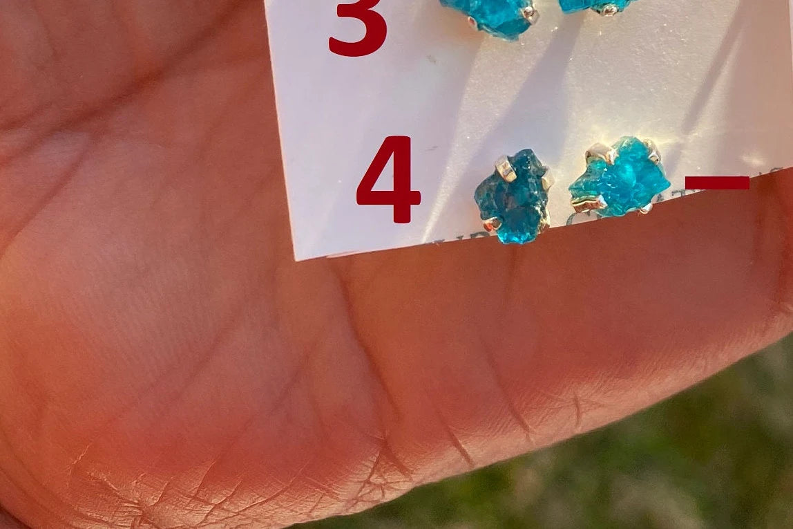 Rough Apatite Sterling Silver Stud Earrings, Blue Apatite Earring, Raw Gemstone Stud Earring, Crystal Prong Earring, Blue Apatite Jewelry