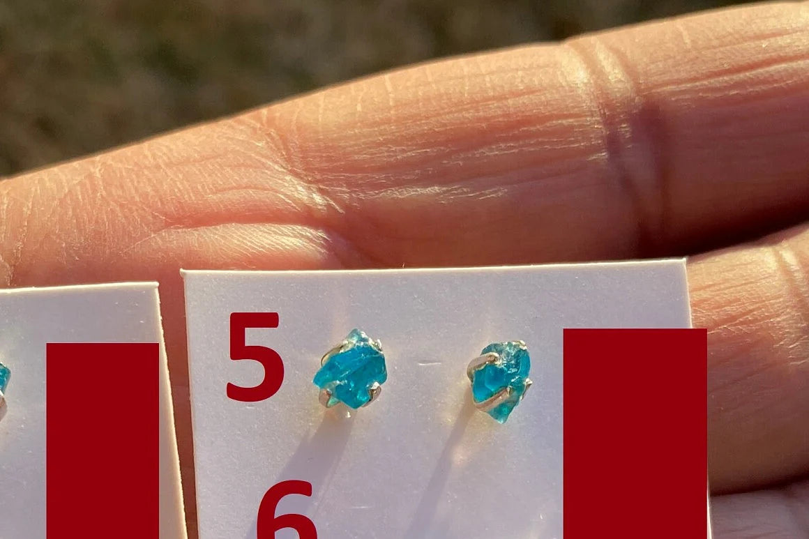 Rough Apatite Sterling Silver Stud Earrings, Blue Apatite Earring, Raw Gemstone Stud Earring, Crystal Prong Earring, Blue Apatite Jewelry