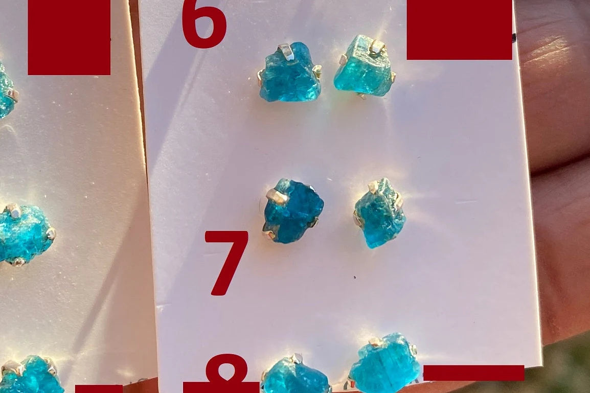 Rough Apatite Sterling Silver Stud Earrings, Blue Apatite Earring, Raw Gemstone Stud Earring, Crystal Prong Earring, Blue Apatite Jewelry