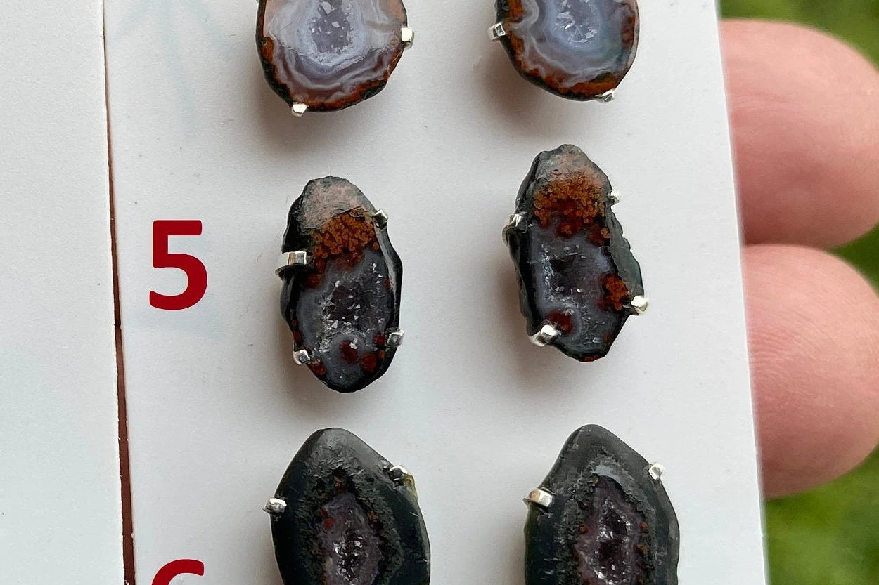 Rough Geode Stud Earring, 92.5 Sterling Silver, Geode Crystal Earrings, Raw Crystal Prong Earring, Tabasco Geode Post Earring, Druzy Earring