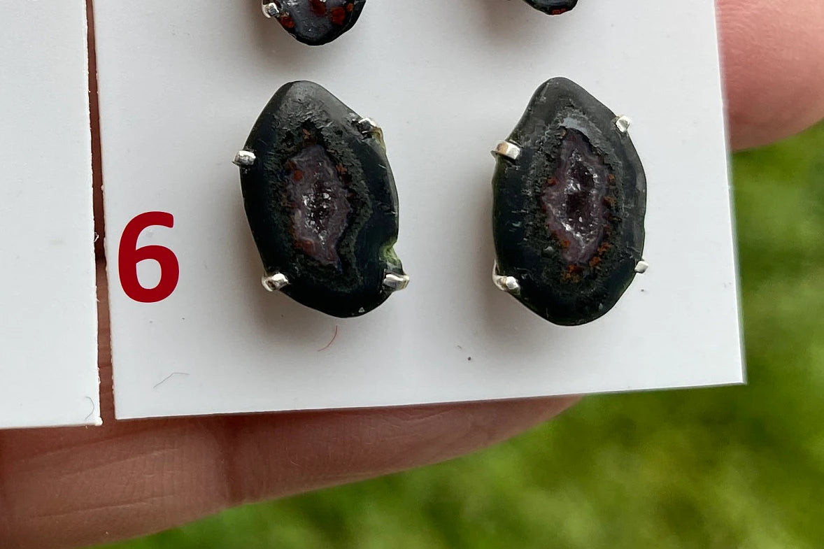 Rough Geode Stud Earring, 92.5 Sterling Silver, Geode Crystal Earrings, Raw Crystal Prong Earring, Tabasco Geode Post Earring, Druzy Earring