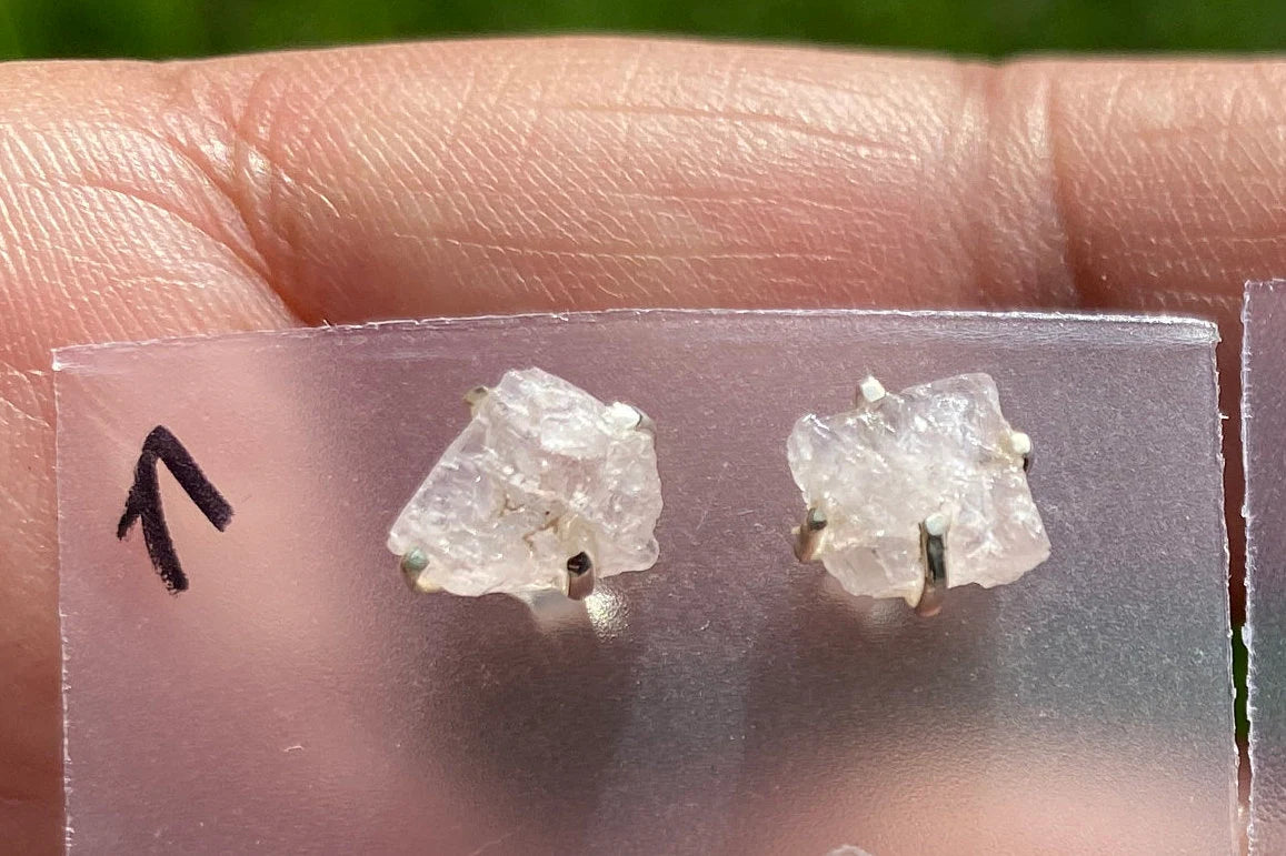 Rough Morganite 92.5 Sterling Silver Earring, Morganite Earring, Prong Earring, Natural Stone Stud Earring, Raw Gemstone Stud Earrings Post