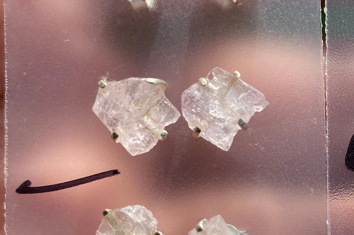 Rough Morganite 92.5 Sterling Silver Earring, Morganite Earring, Prong Earring, Natural Stone Stud Earring, Raw Gemstone Stud Earrings Post