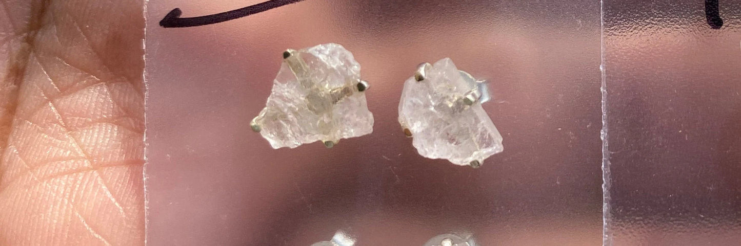 Rough Morganite 92.5 Sterling Silver Earring, Morganite Earring, Prong Earring, Natural Stone Stud Earring, Raw Gemstone Stud Earrings Post