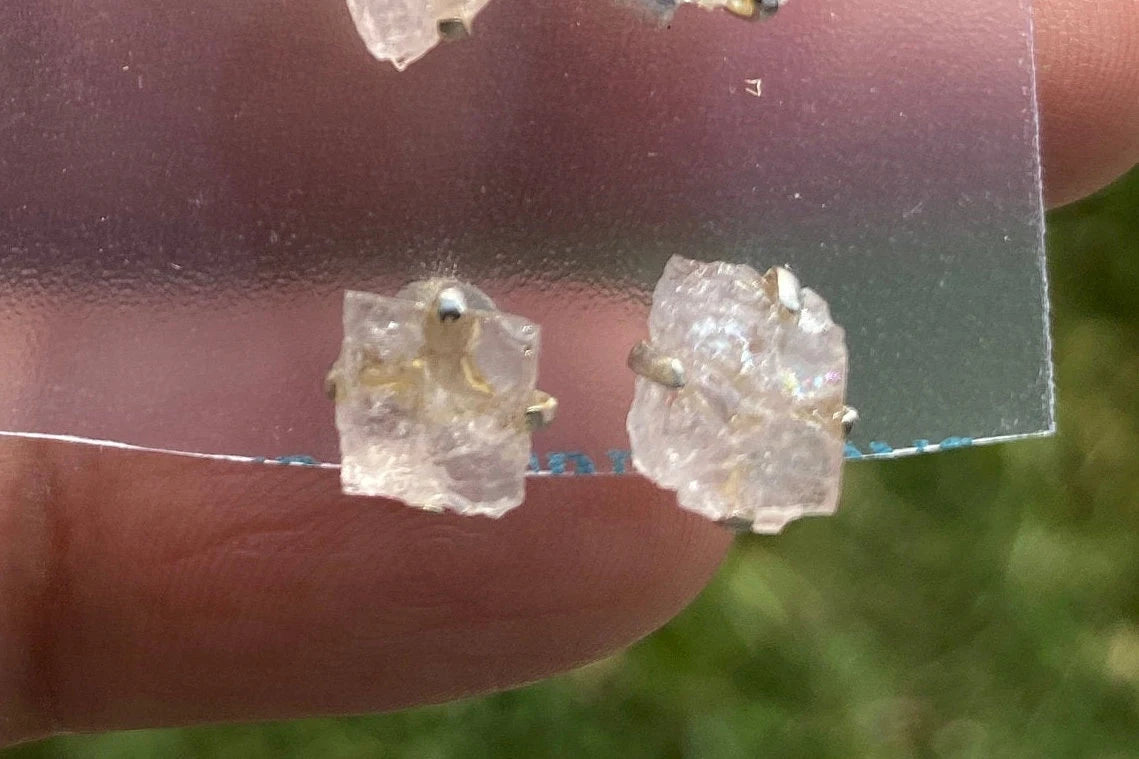 Rough Morganite 92.5 Sterling Silver Earring, Morganite Earring, Prong Earring, Natural Stone Stud Earring, Raw Gemstone Stud Earrings Post