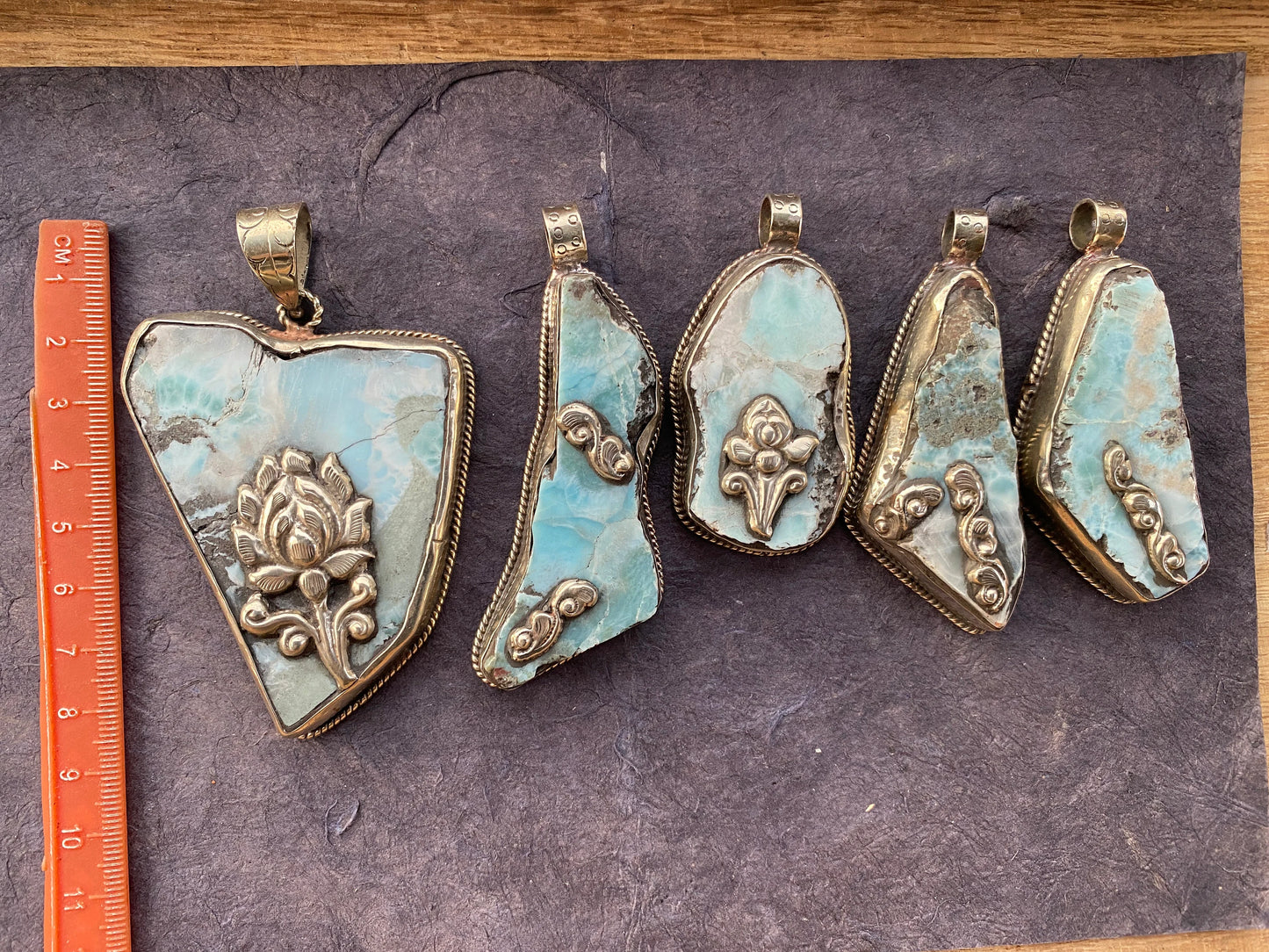 Rough Natural Larimar Slab Stone Tibetan Silver Pendant, Natural Gemstone, Raw Larimar Jewelry, Energy Stone, Birthstone, Natural Blue Stone