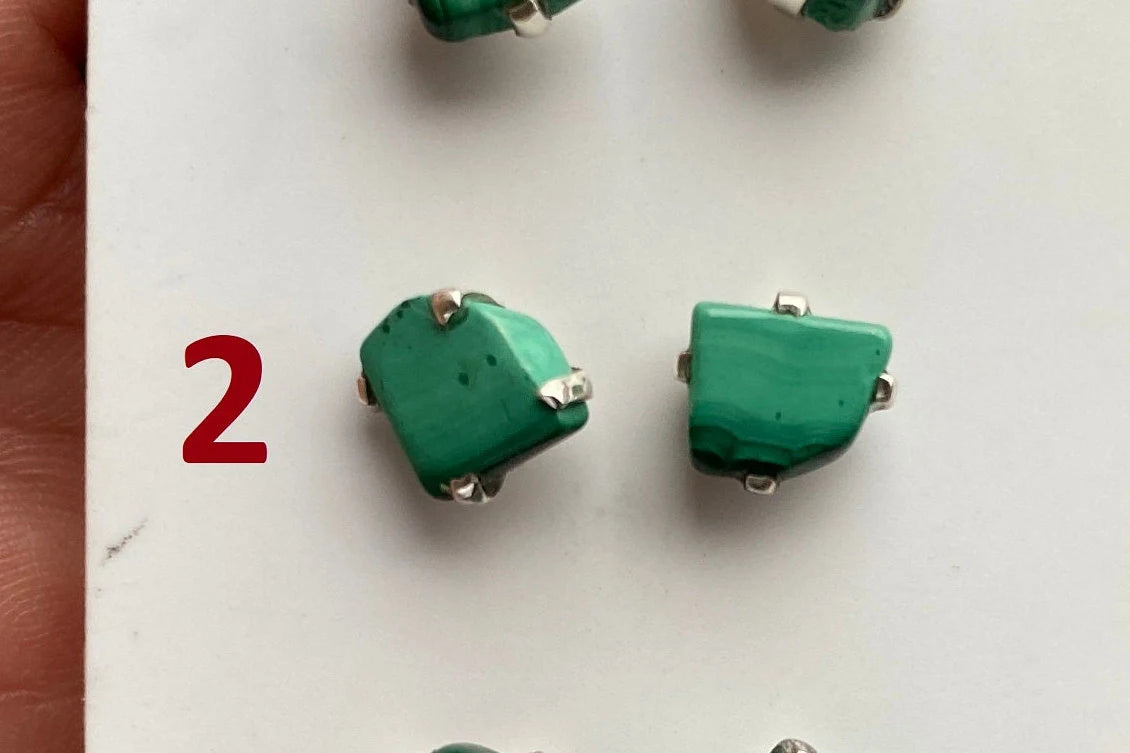 Rough Natural Malachite Sterling Silver Stud Earrings, Tiny Malachite Earrings, Malachite Jewelry, Heart Chakra Stone, Freeform Malachite
