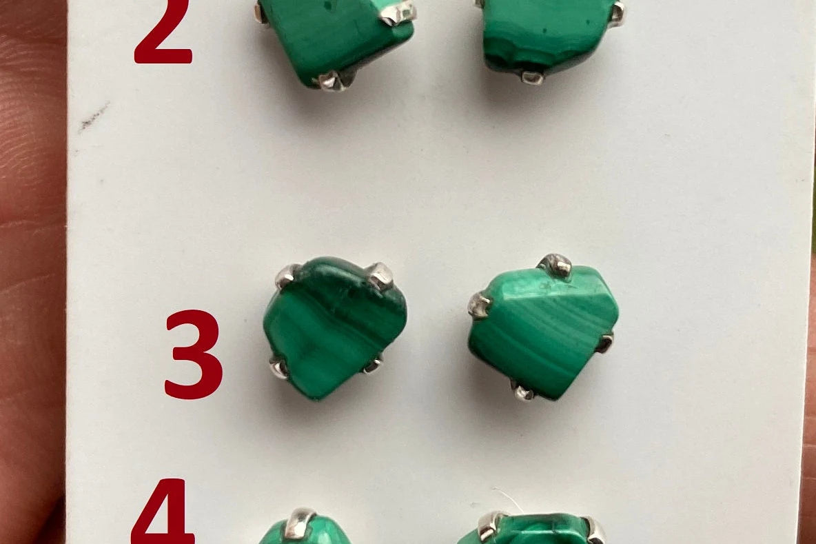 Rough Natural Malachite Sterling Silver Stud Earrings, Tiny Malachite Earrings, Malachite Jewelry, Heart Chakra Stone, Freeform Malachite