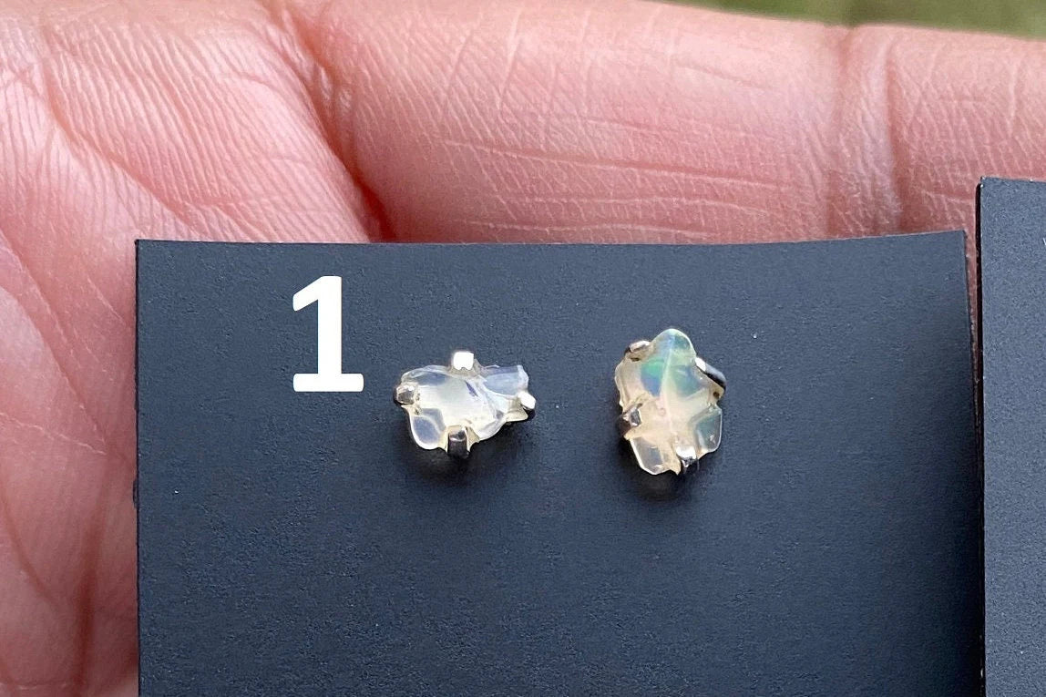 Rough Opal Sterling Silver Earring, Raw Opal Stud Earring, Raw Opal Prong Stud Earring, Ethiopian Opal Post Earrings, Bridesmaid Gift