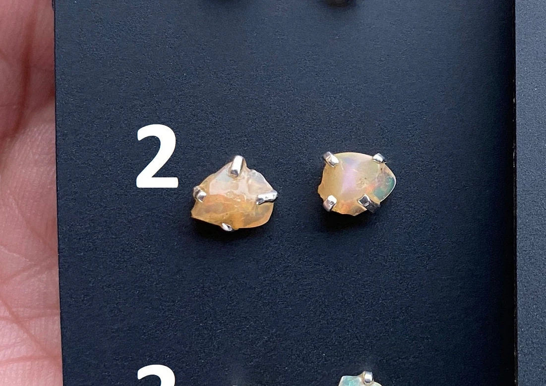 Rough Opal Sterling Silver Earring, Raw Opal Stud Earring, Raw Opal Prong Stud Earring, Ethiopian Opal Post Earrings, Bridesmaid Gift