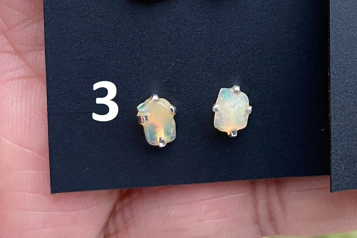 Rough Opal Sterling Silver Earring, Raw Opal Stud Earring, Raw Opal Prong Stud Earring, Ethiopian Opal Post Earrings, Bridesmaid Gift