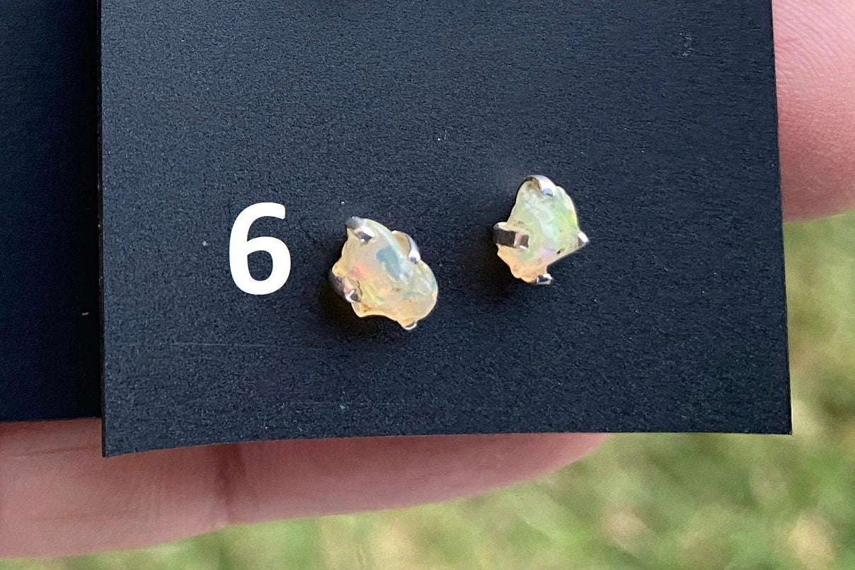 Rough Opal Sterling Silver Earring, Raw Opal Stud Earring, Raw Opal Prong Stud Earring, Ethiopian Opal Post Earrings, Bridesmaid Gift
