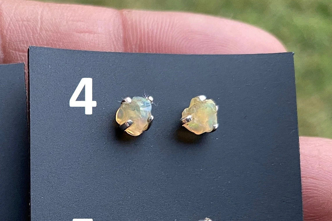 Rough Opal Sterling Silver Earring, Raw Opal Stud Earring, Raw Opal Prong Stud Earring, Ethiopian Opal Post Earrings, Bridesmaid Gift