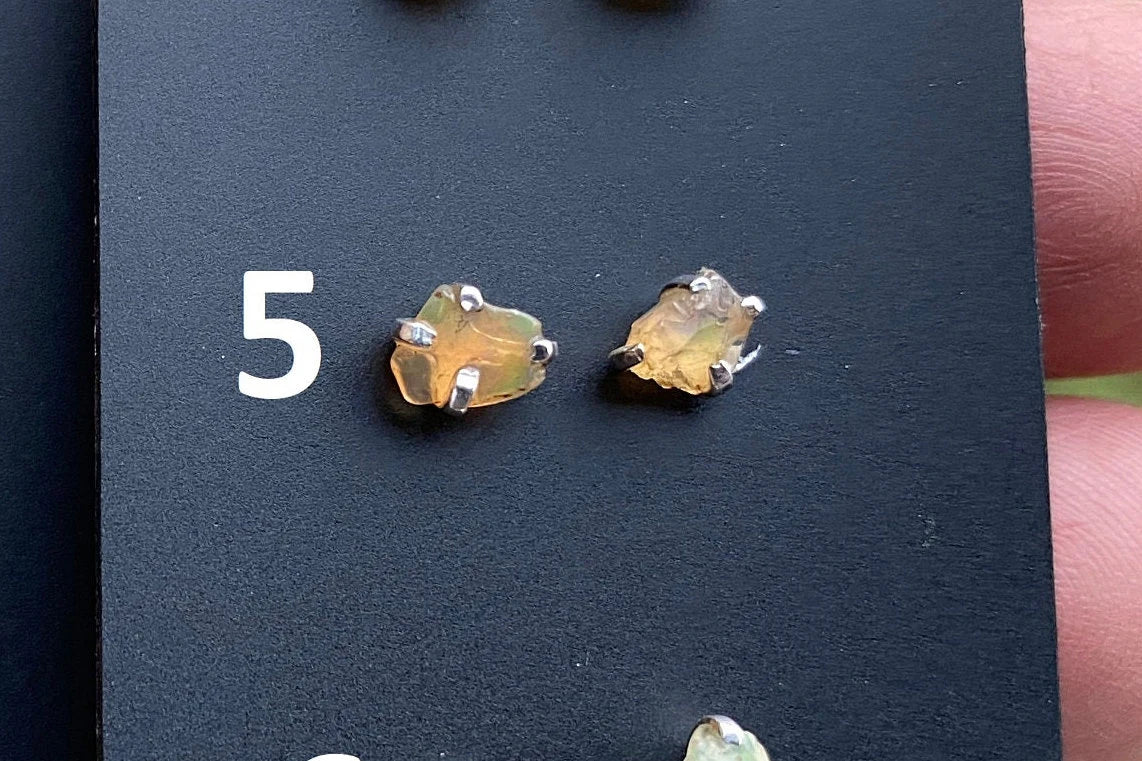 Rough Opal Sterling Silver Earring, Raw Opal Stud Earring, Raw Opal Prong Stud Earring, Ethiopian Opal Post Earrings, Bridesmaid Gift