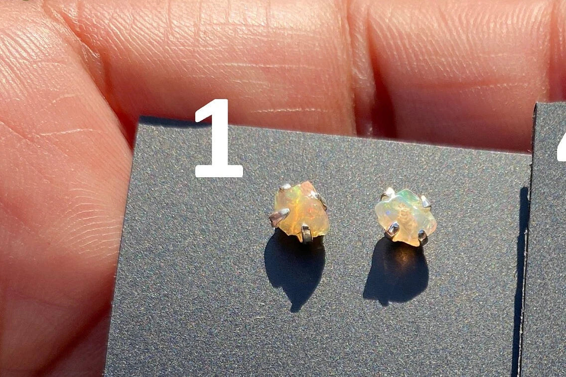 Rough Opal Studs Earrings, Sterling Silver Earrings, Gemstone Stud Earring, Silver Prong Earring, October Birthstone, Ethiopian Welo Opals