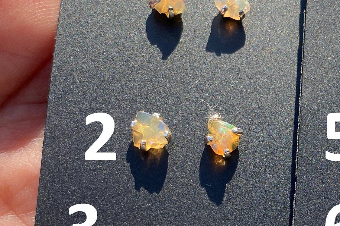 Rough Opal Studs Earrings, Sterling Silver Earrings, Gemstone Stud Earring, Silver Prong Earring, October Birthstone, Ethiopian Welo Opals