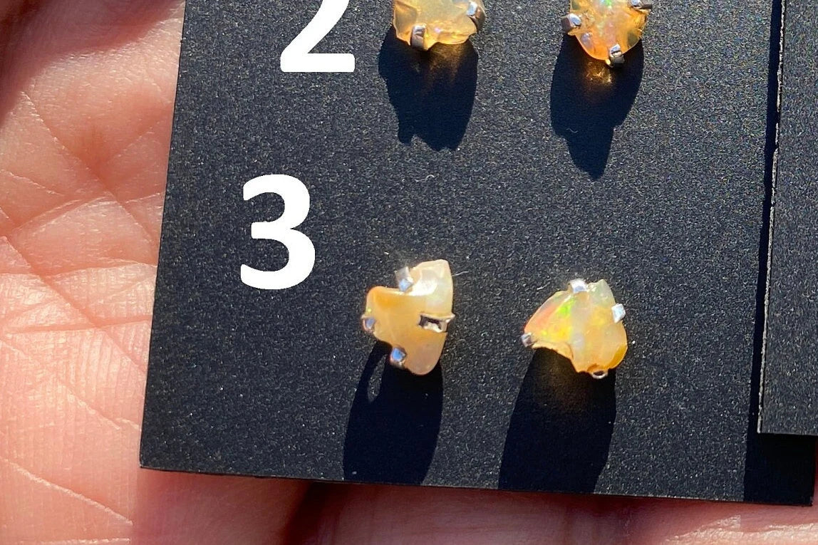Rough Opal Studs Earrings, Sterling Silver Earrings, Gemstone Stud Earring, Silver Prong Earring, October Birthstone, Ethiopian Welo Opals