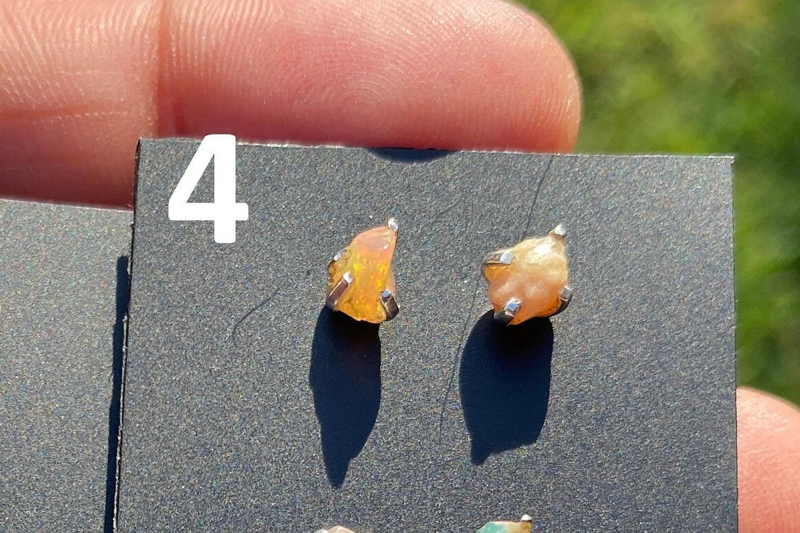 Rough Opal Studs Earrings, Sterling Silver Earrings, Gemstone Stud Earring, Silver Prong Earring, October Birthstone, Ethiopian Welo Opals