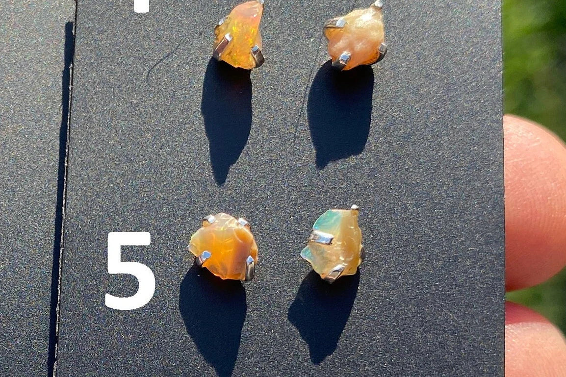 Rough Opal Studs Earrings, Sterling Silver Earrings, Gemstone Stud Earring, Silver Prong Earring, October Birthstone, Ethiopian Welo Opals