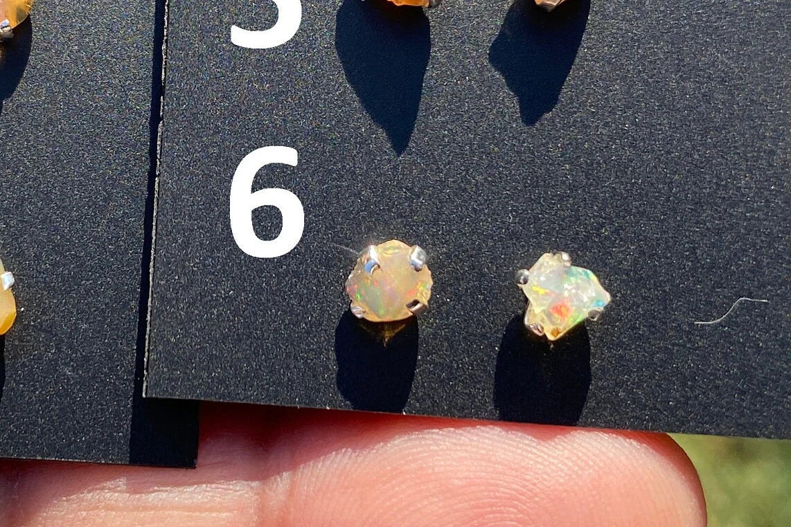 Rough Opal Studs Earrings, Sterling Silver Earrings, Gemstone Stud Earring, Silver Prong Earring, October Birthstone, Ethiopian Welo Opals