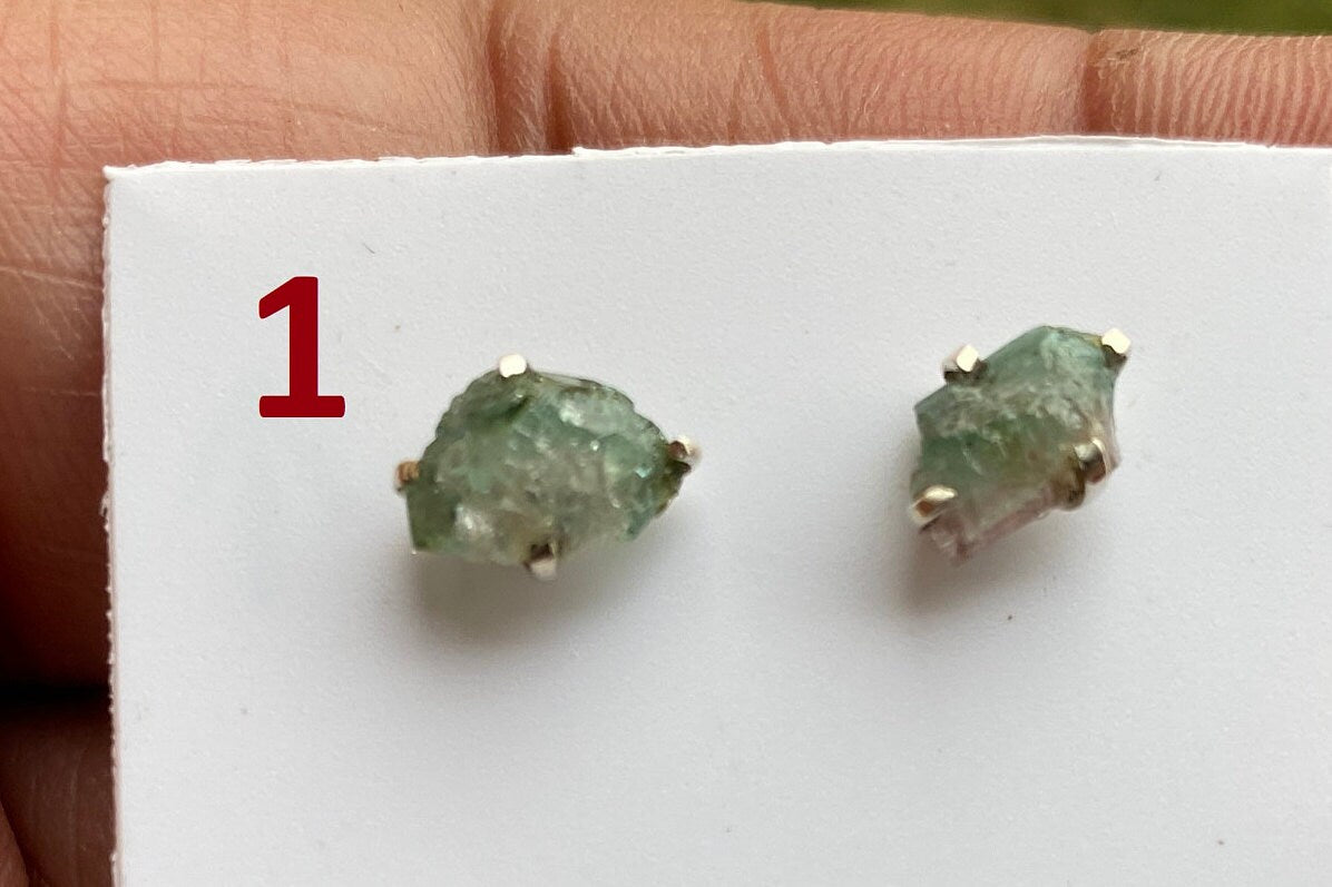 Rough Watermelon Tourmaline Studs Earring, Sterling Silver Studs, Rough Gemstone Earring, Raw Tourmaline Stud Earrings, Natural Stone Studs
