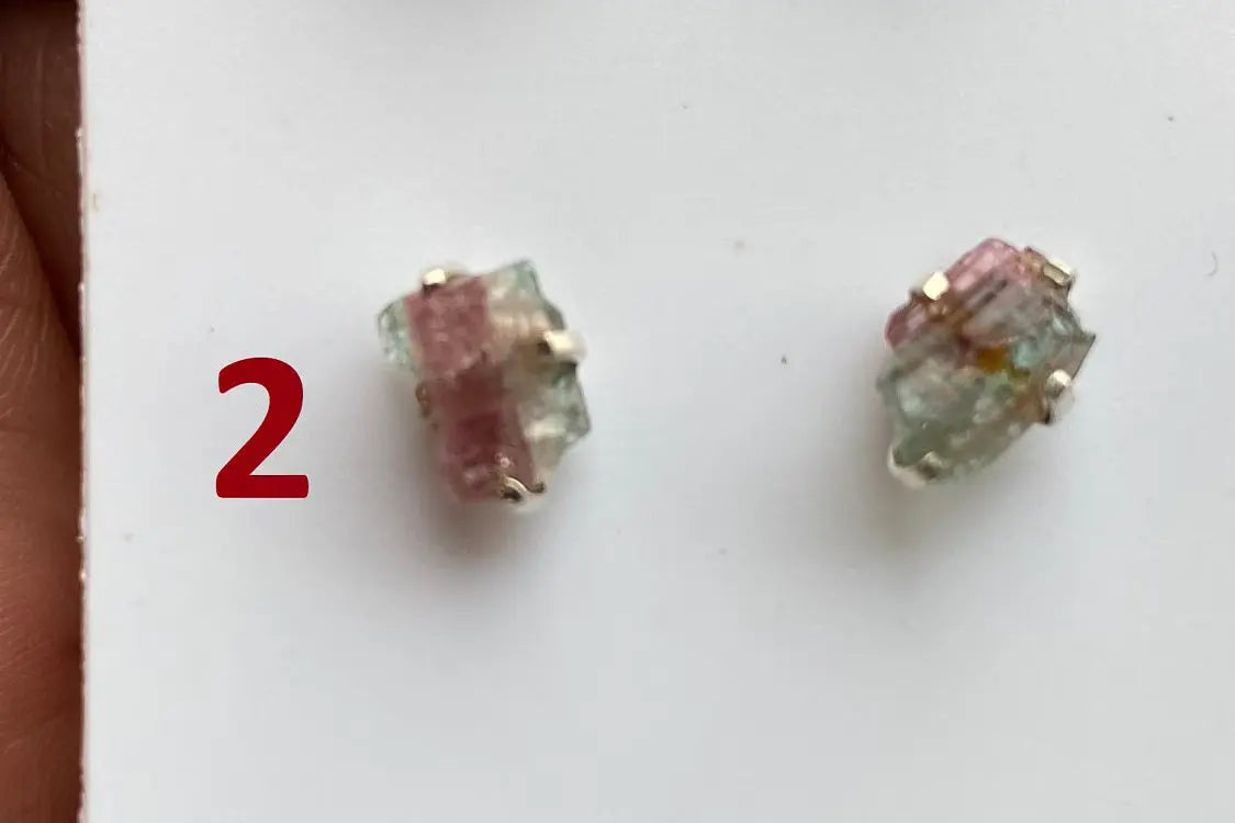 Rough Watermelon Tourmaline Studs Earring, Sterling Silver Studs, Rough Gemstone Earring, Raw Tourmaline Stud Earrings, Natural Stone Studs