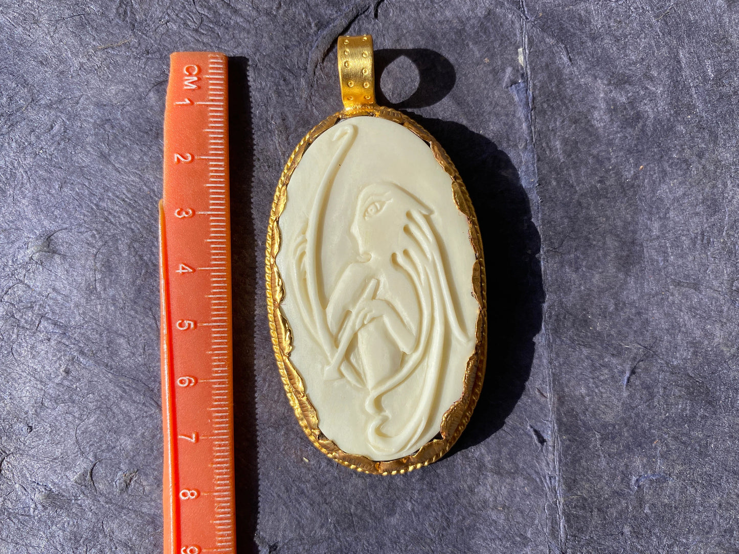 Sagittarius Zodiac Symbol Carved Bone Pendant, Non Tarnish 18k Brushed Gold Overlay, Horoscope Medallion, Unisex Pendant, Astrology Jewelry