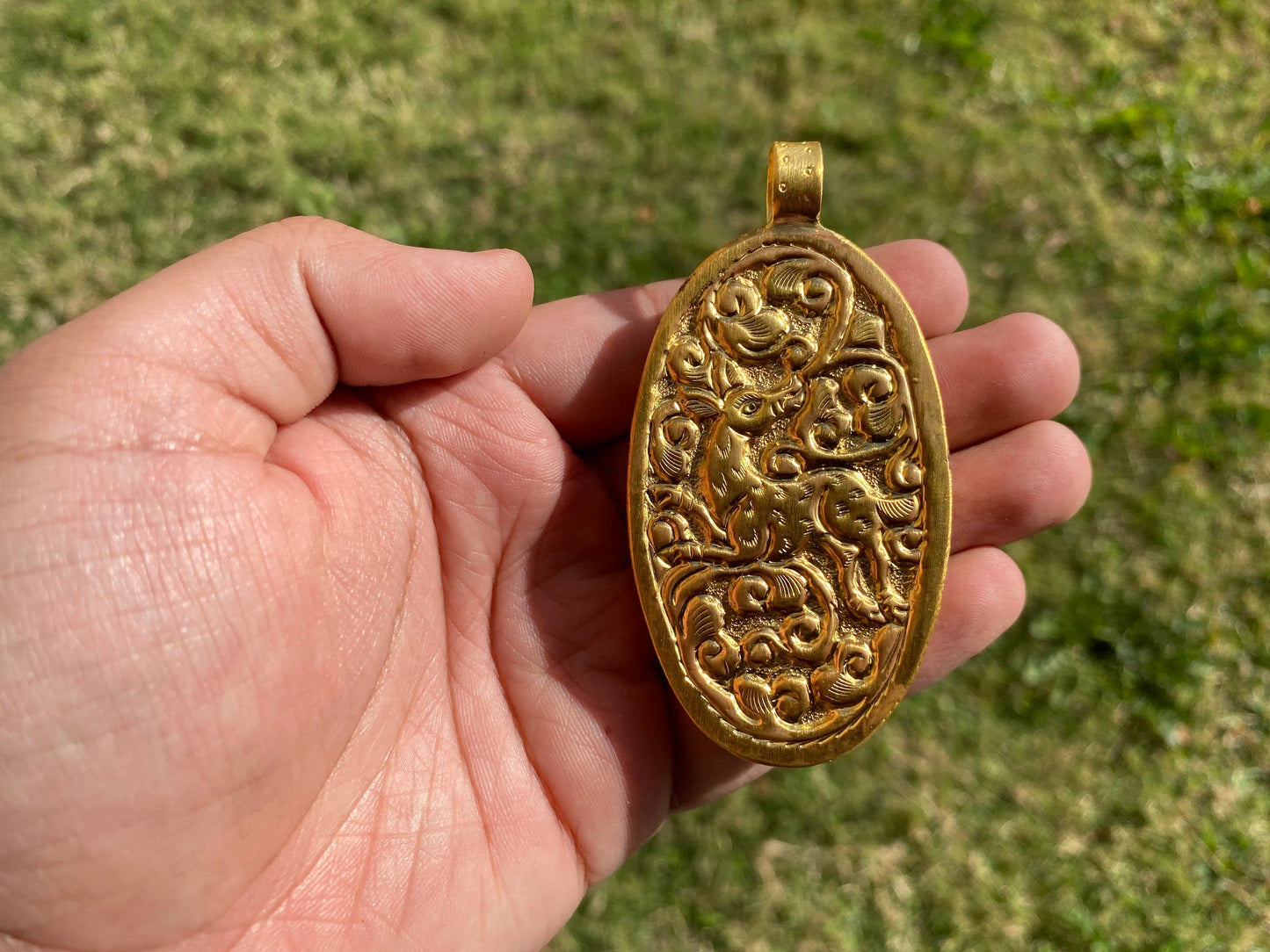 Sagittarius Zodiac Symbol Large Pendant, Hand Carved Buffalo Bone, 18K Brushed Gold Overlay, Horoscope Medallion Pendant, Astrology Jewelry