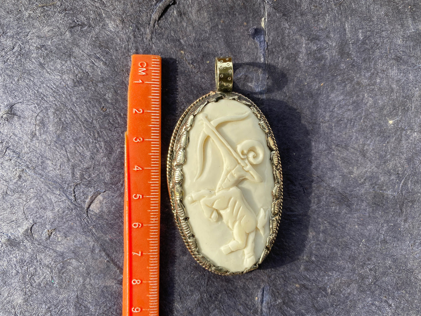 Sagittarius Zodiac Symbol Tibetan Silver Pendant, Hand Carved Buffalo Bone, Horoscope Medallion Pendant, Unisex Pendant, Astrology Jewelry