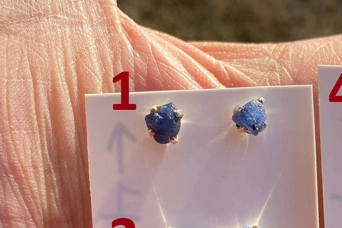Raw Lapis Lazuli Stud Sterling Silver Earrings, Crystal Stud Earrings, September Birthstone, Gemstone Studs, Free Form Lapis Lazuli Earrings