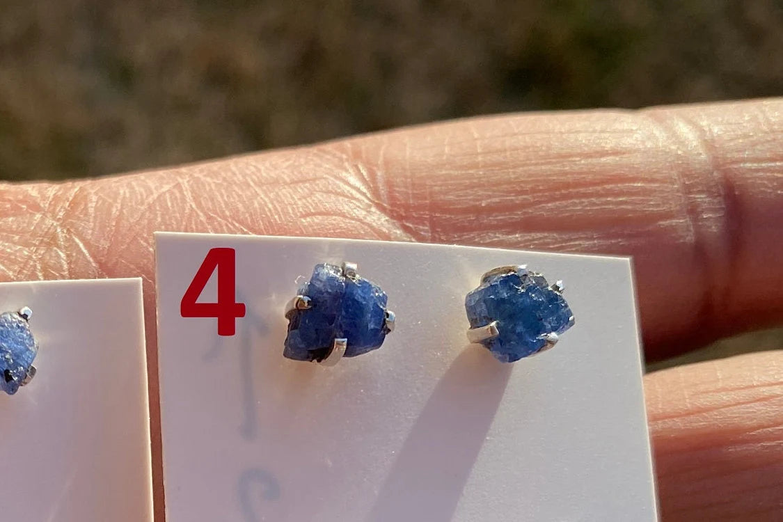 Raw Lapis Lazuli Stud Sterling Silver Earrings, Crystal Stud Earrings, September Birthstone, Gemstone Studs, Free Form Lapis Lazuli Earrings
