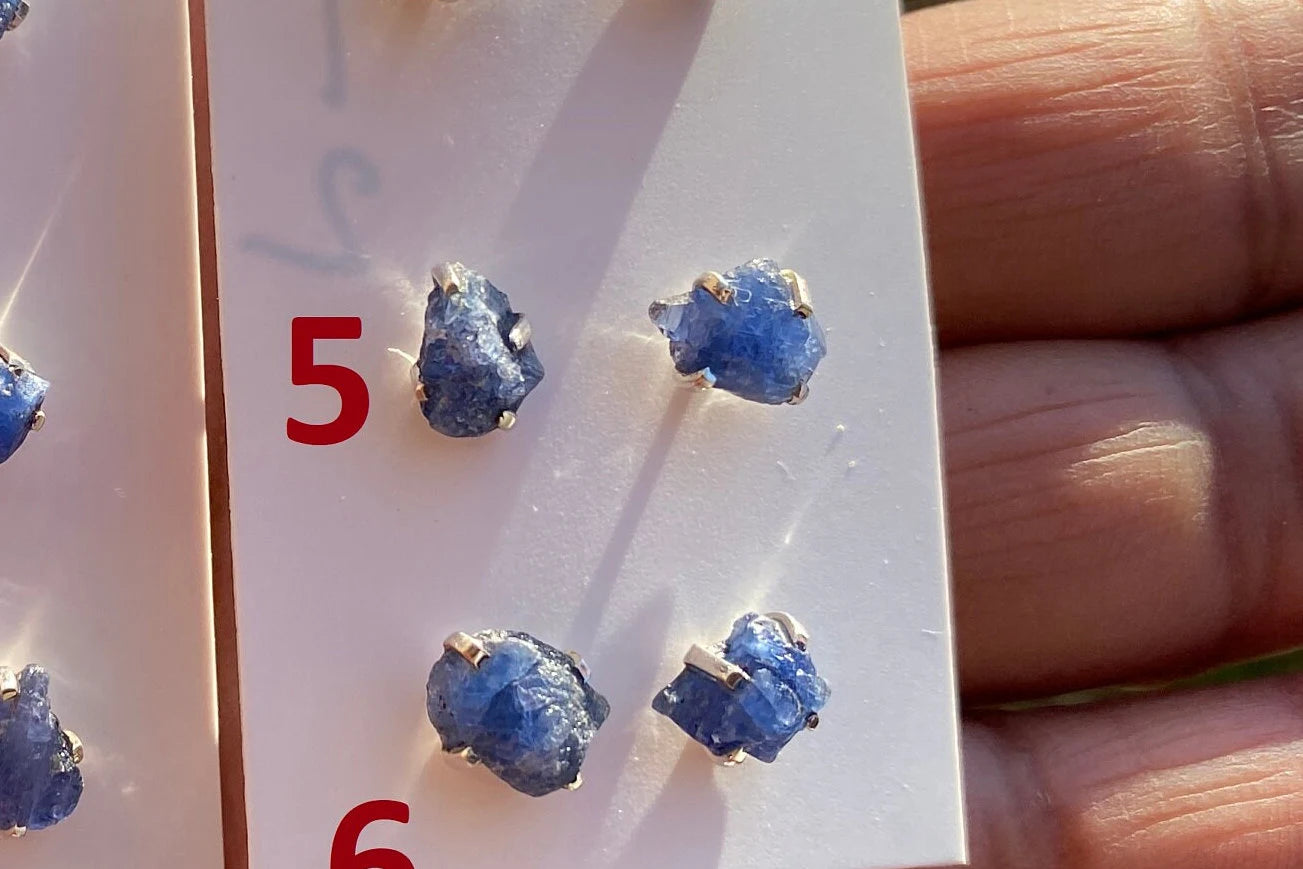 Raw Lapis Lazuli Stud Sterling Silver Earrings, Crystal Stud Earrings, September Birthstone, Gemstone Studs, Free Form Lapis Lazuli Earrings