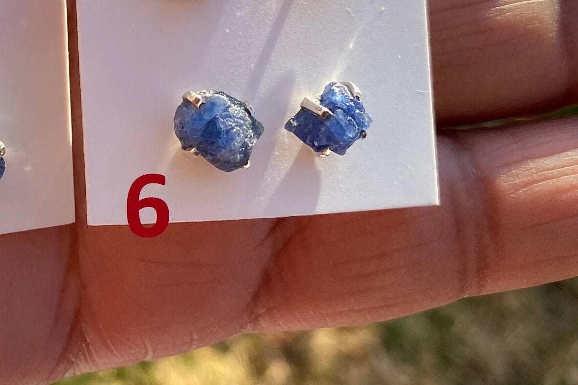 Raw Lapis Lazuli Stud Sterling Silver Earrings, Crystal Stud Earrings, September Birthstone, Gemstone Studs, Free Form Lapis Lazuli Earrings