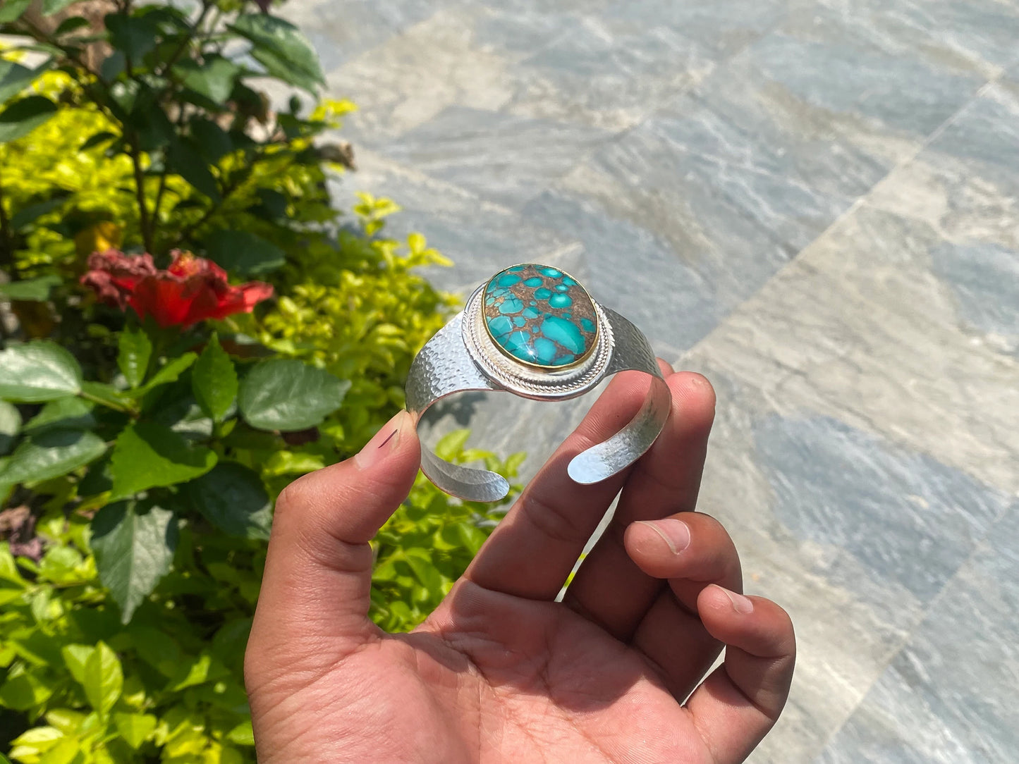 Serenity Cuff Bracelet: Calming Gemstones for Everyday Wear, Hippie Bracelet, Gift ideas, Natural Turquoise Bracelet, Adjustable bracelet.