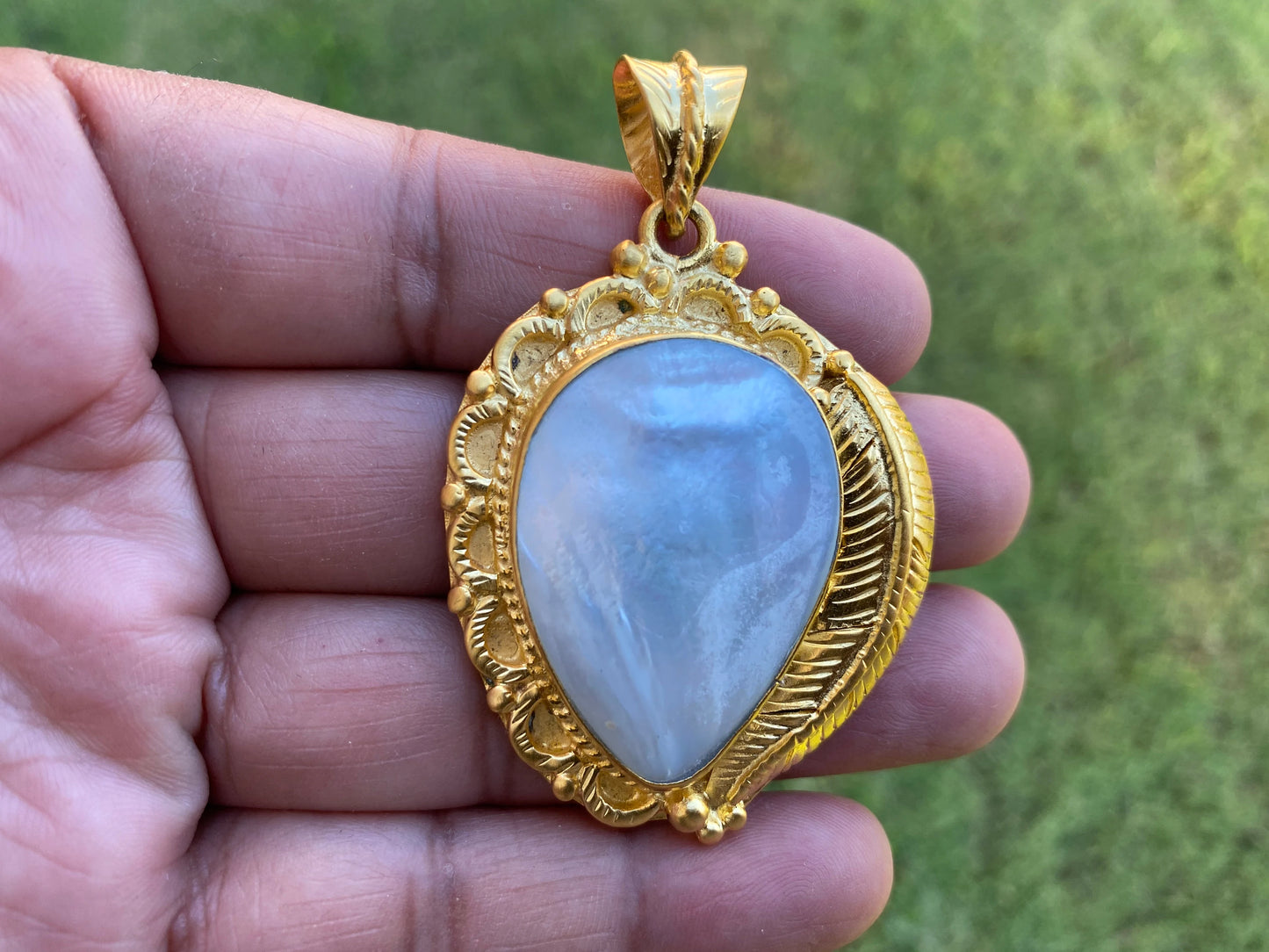 Shell Tibetan Pendant, Amethyst Gemstone Pendant, 18K Brushed Gold Overlay, Pendant for Necklace, Boho Hill tribe Jewelry, Jewelry Supplies